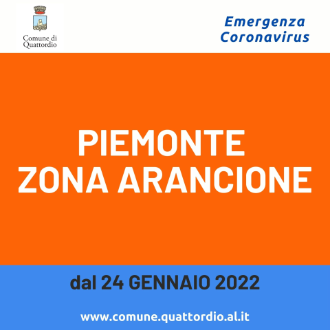 Coronavirus: Piemonte ZONA ARANCIONE dal 24/01/2022