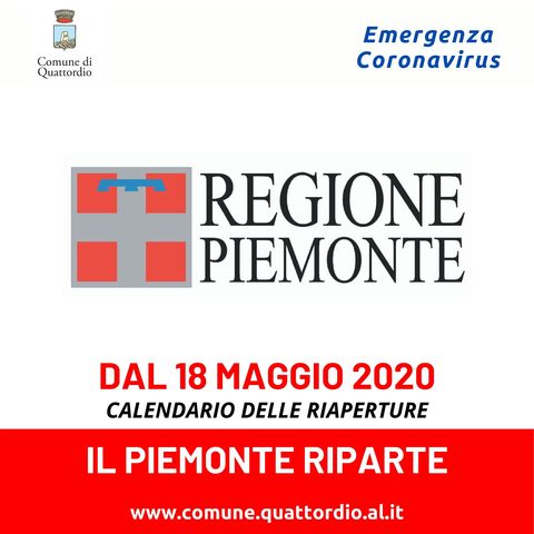 Coronavirus: calendario riaperture in Piemonte