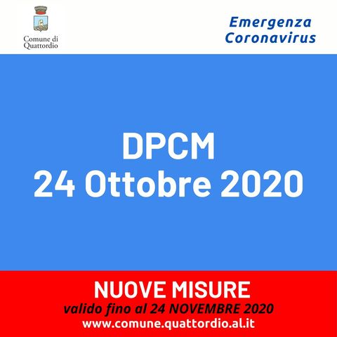 Coronavirus: DPCM del 24 ottobre 2020 e Ordinanza Ministero della Salute per il Piemonte