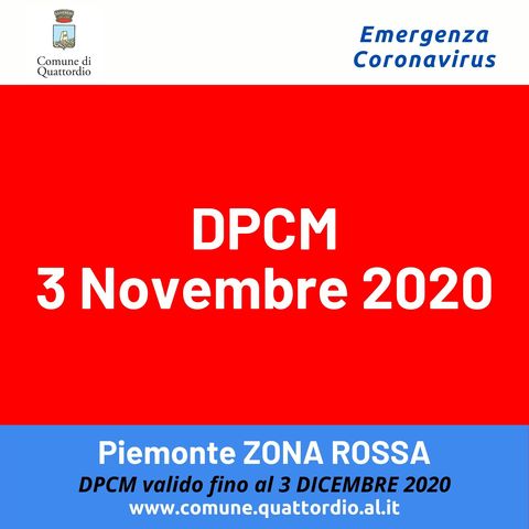 Coronavirus: DPCM del 3 novembre 2020
