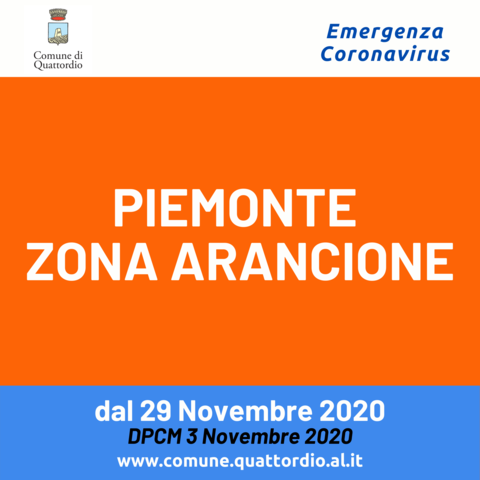 Coronavirus: Piemonte ZONA ARANCIONE dal 29/11/2020