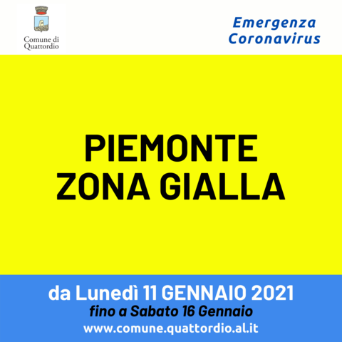 Coronavirus: Piemonte ZONA GIALLA (fino al 16/01/2021)
